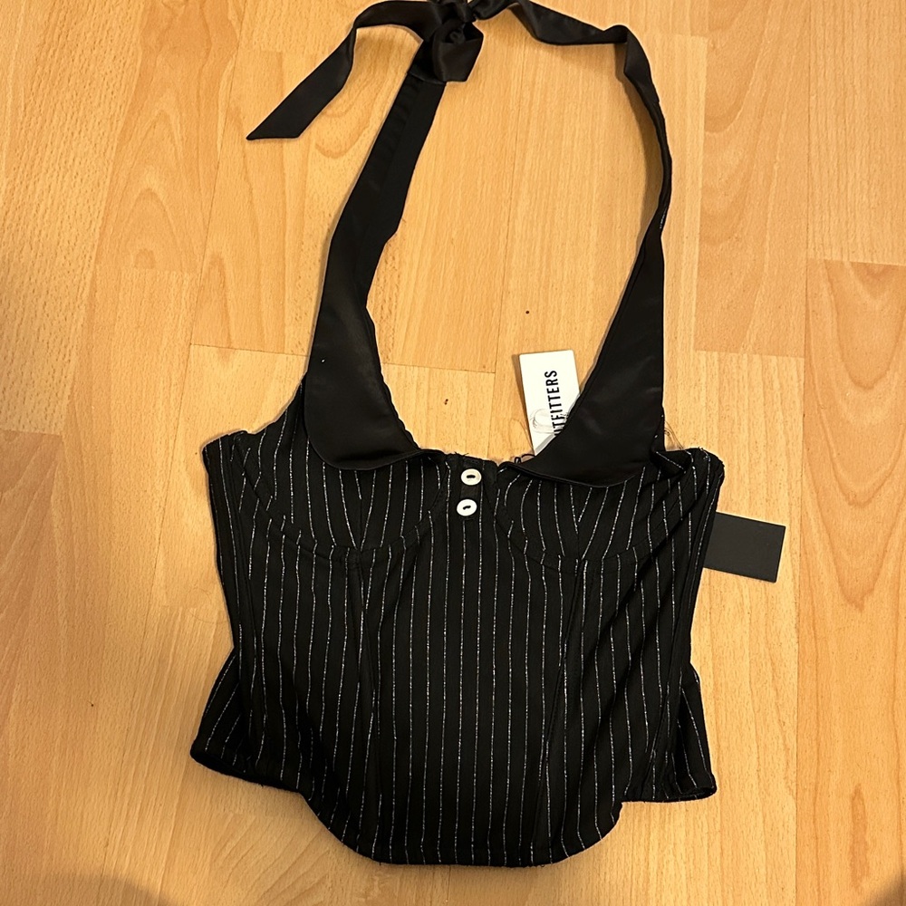 Urban Outfitters Black Pinstripe Halter Bustier Top